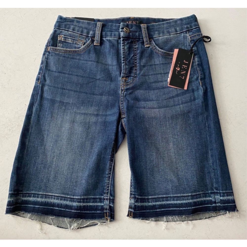 Jen 7 by 7 For All Mankind Jean Shorts Blue Raw Hem Bermuda Nwt 4